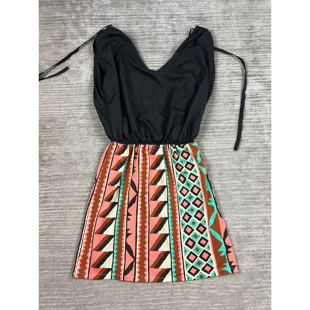 Judith March Dress Womens L Black Pink Geometric Southwestern Halter Mini 644D-6